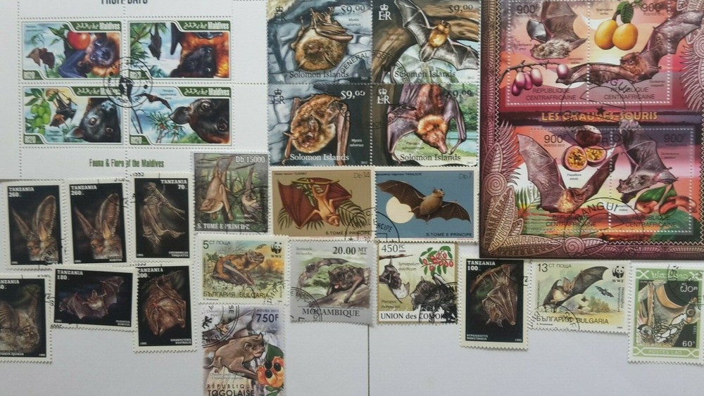 25 Different Bats on Stamps Collection