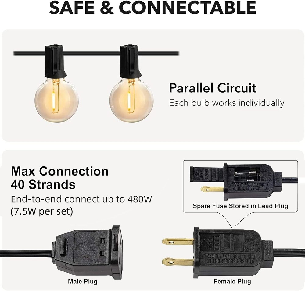 100ft Outdoor Globe String Light Waterproof Patio Light,Shatterproof Led Outside