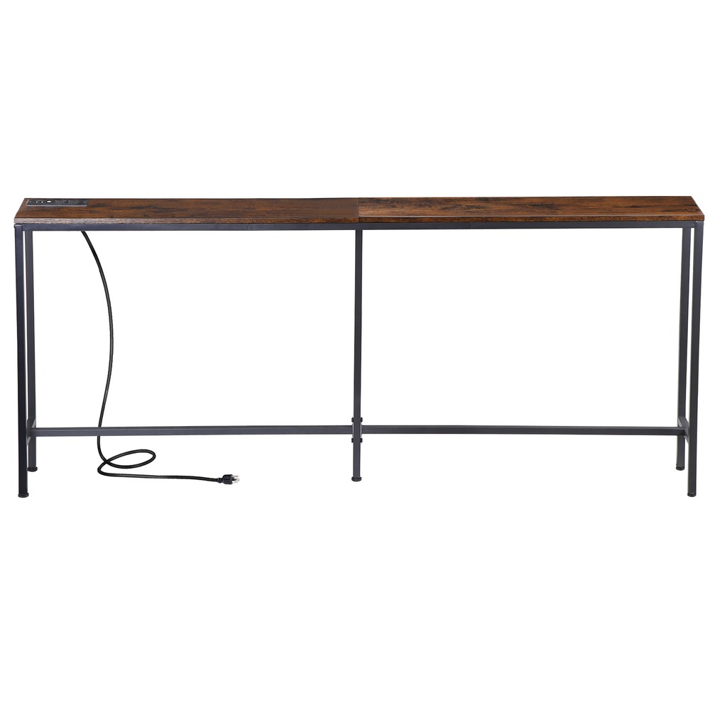70.8'' Console Table w/ Charging Station Entryway Table Behind Sofa Rustic Brown