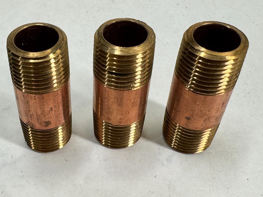 (3-PACK) Brass Nipple 1/2" NPT Schedule 40 x 2" Long, Thread Both Ends
