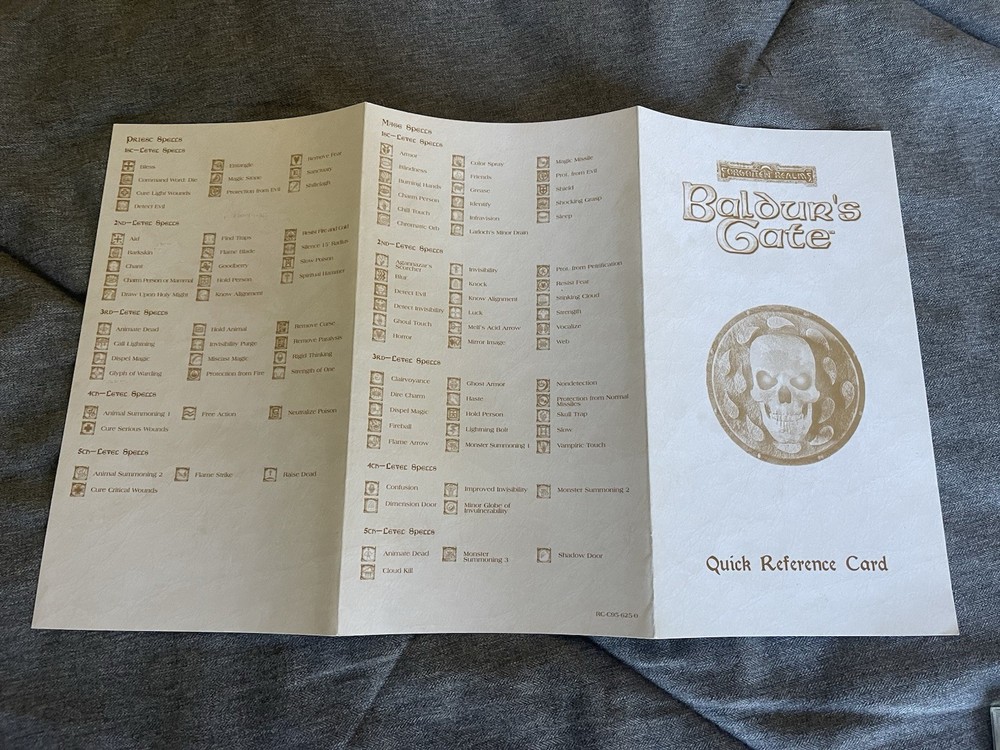 Forgotten Realms Baldurs Gate Quick Reference Card - Good Shape