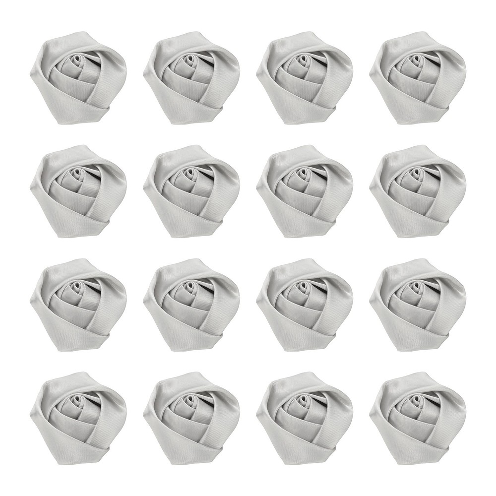 16 Pcs Ribbon Roses, 2 Inch Rose Artificial Fabric Flowers, Silver
