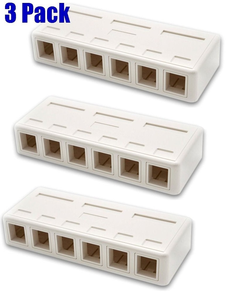 3 Lot 6 Port RJ45 Network Blank Surface Wall Mount Box For Keystone Jack Insert
