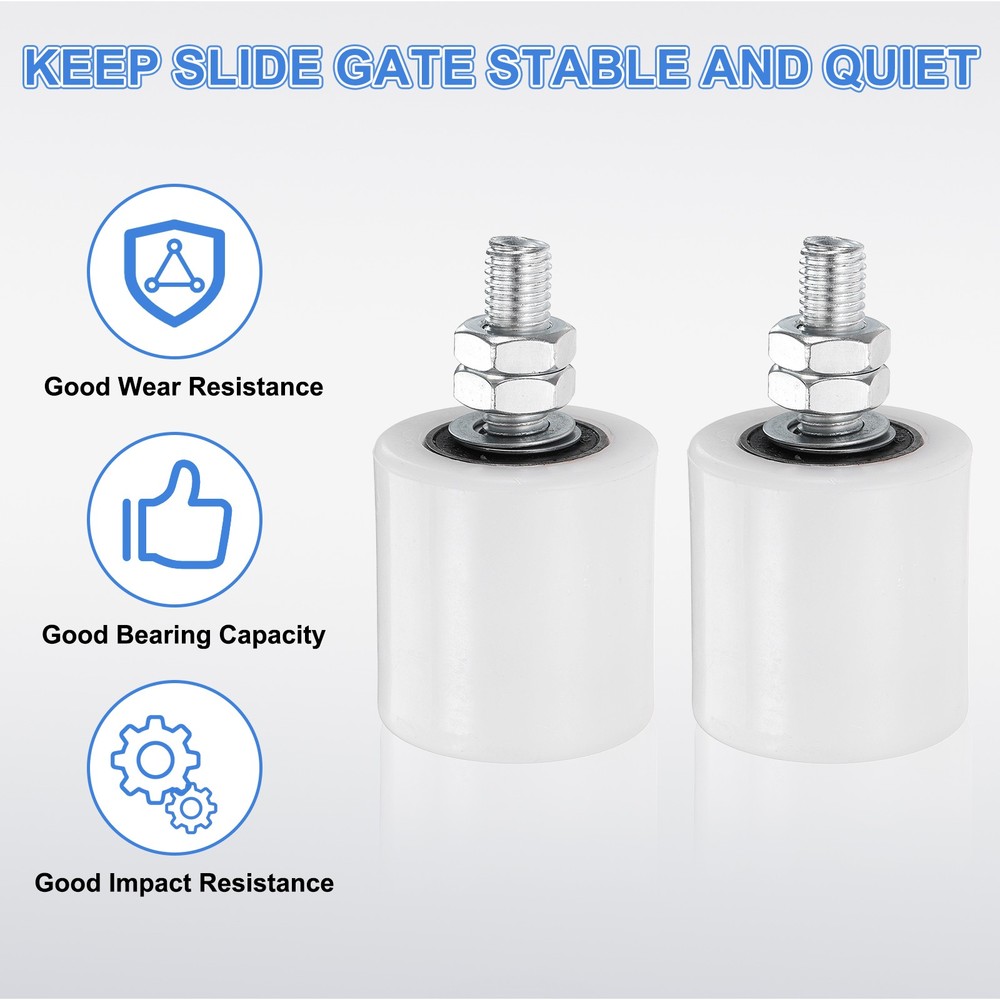 4Pcs Slide Gate Guide Roller 2" Nylon Sliding Gate Support Assembly, White