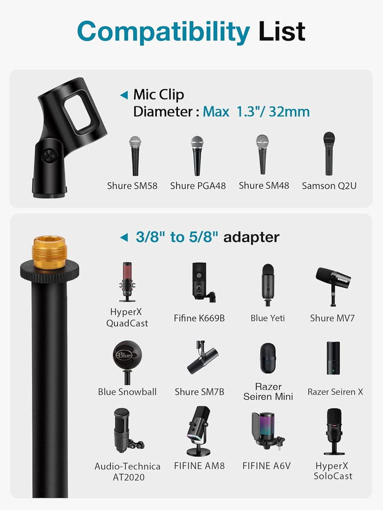 Innogear Desktop Microphone Stand, Upgraded Adjustable Table Mic Stand with Mic