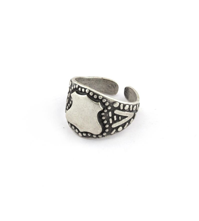 Shield Blank Ring Adjustable Antique Silver Plated Brass 13x13mm Blank 5652