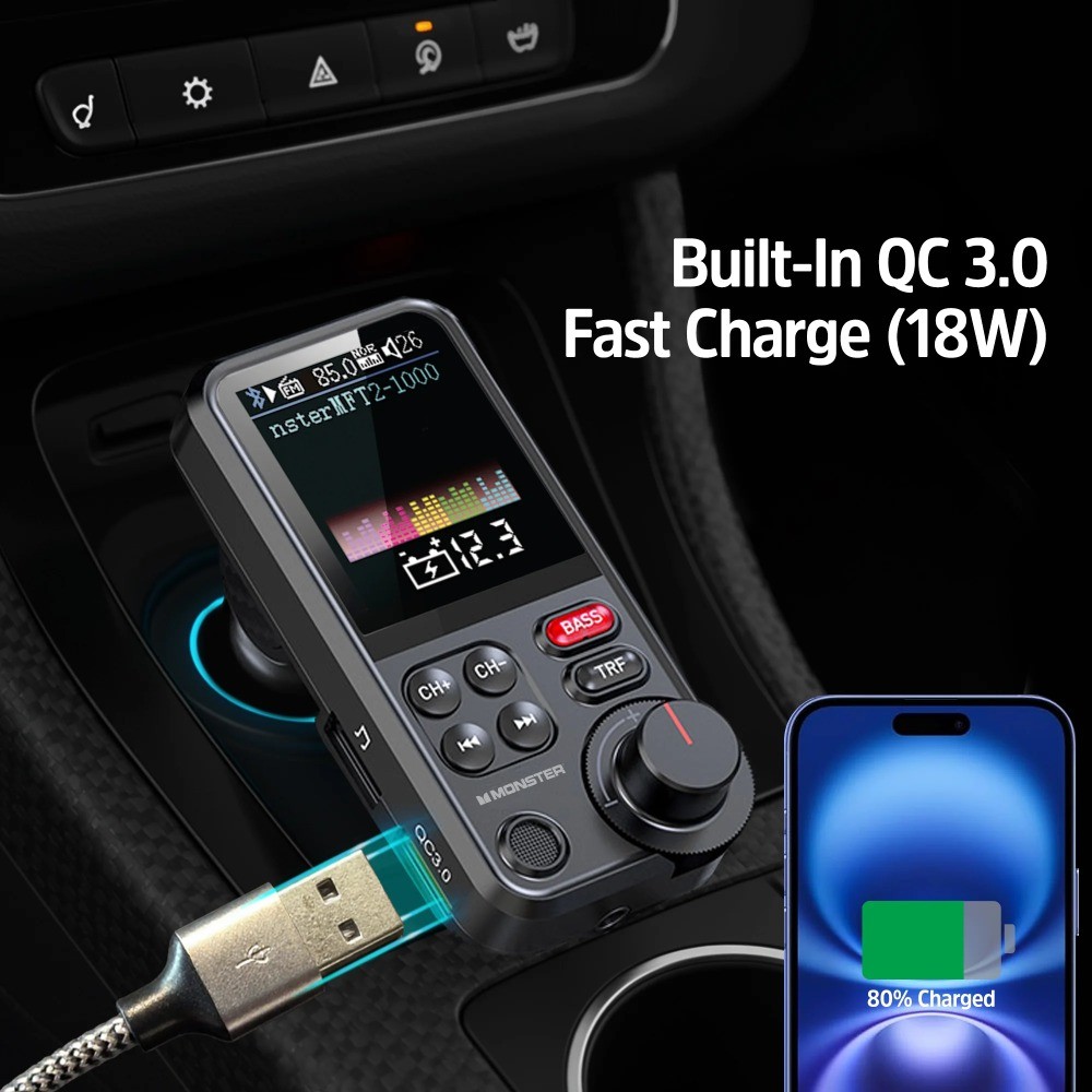 18W Bluetooth FM Transmitter with QC 3.0 Fast Charging