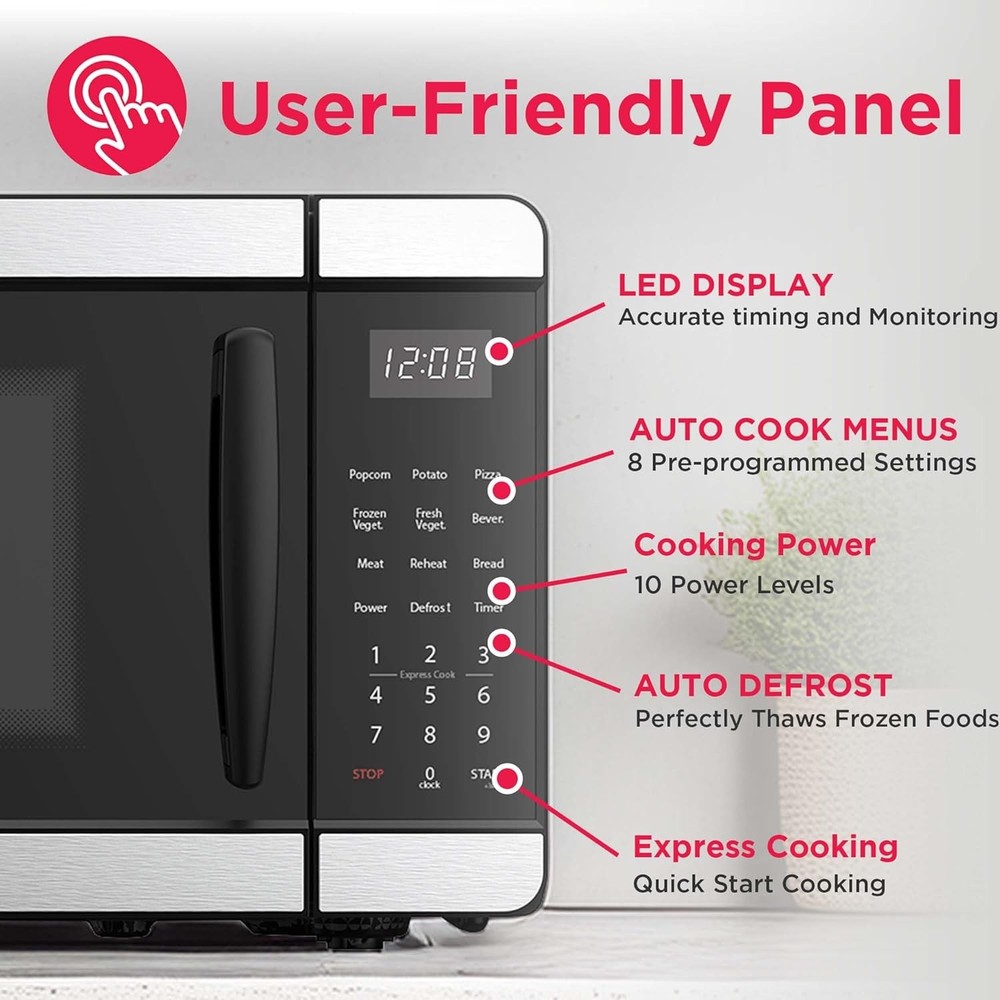 Countertop Microwave Digital Control Panel 6 Auto Cooking Settings 10 Power
