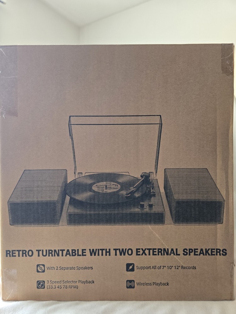 RetroAudio Record Player with 2 ea External Speakers Turntable Bluetooth