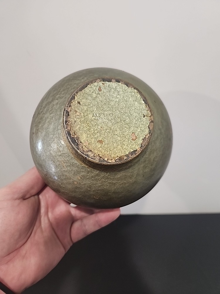 UNIQUE OPPENHEIM FOOTED BRASS ENAMEL BOWL