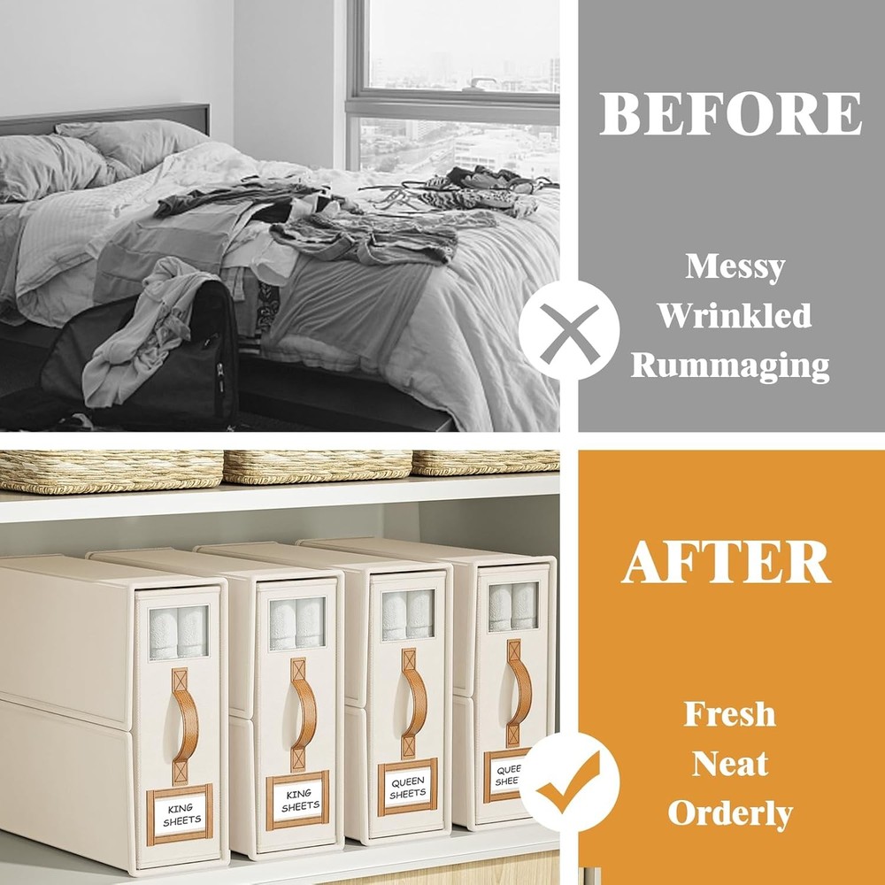 4 Pack Foldable Bed Sheets Set Organizers and Storage(King & Queen Size)