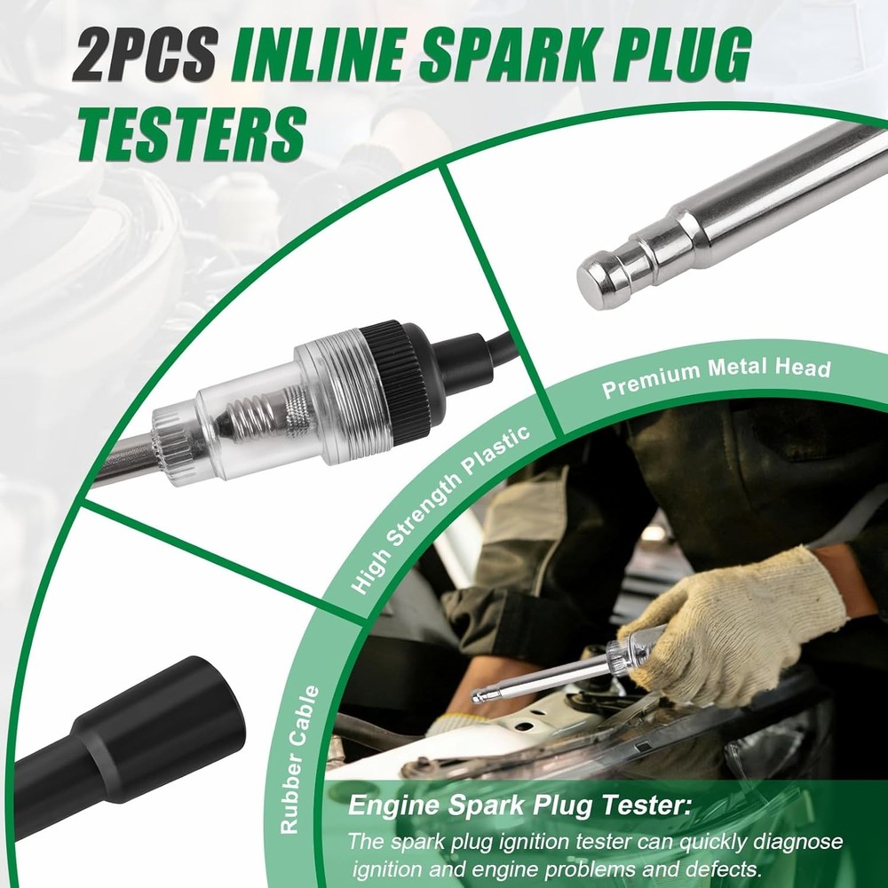 2PCS Spark Plug Tester, Inline Spark Tester, Ignition Coil Tester Tool for Engin