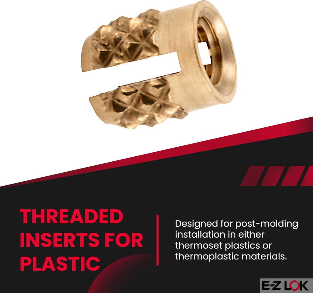 Threaded Insert for Plastic Flush Brass Thread Inserts 4-40 Pack of 50