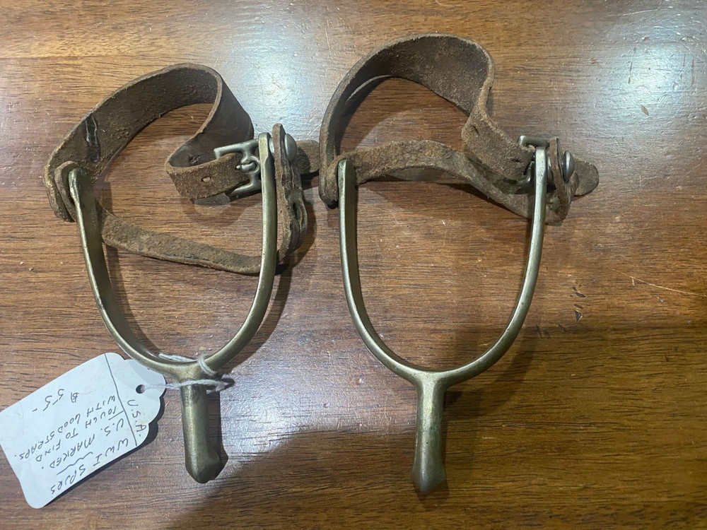 WW1 US MILITARY SPURS WITH STRAPS MARKED