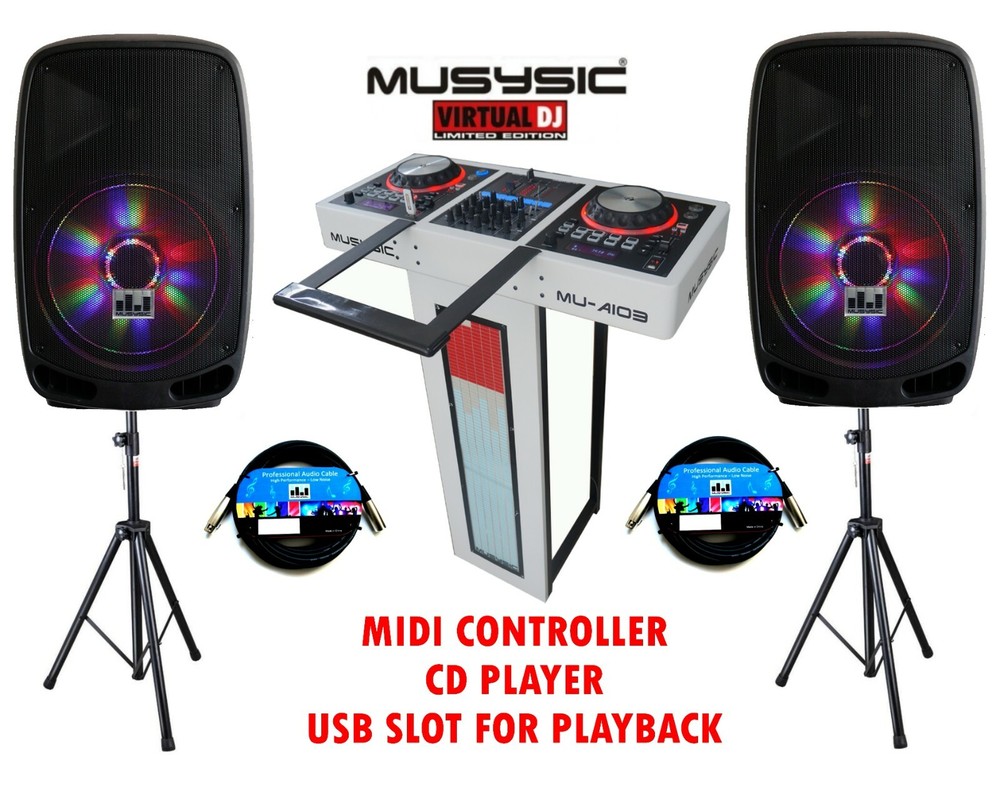 Complete Professional DJ System 4000W MIDI Controller CD USB Active 15" Speakers