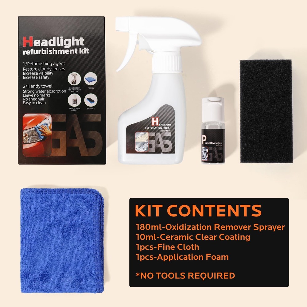Car Headlight Restoration Kit Cleaner Headlamp Refurbishing System 180ml PC