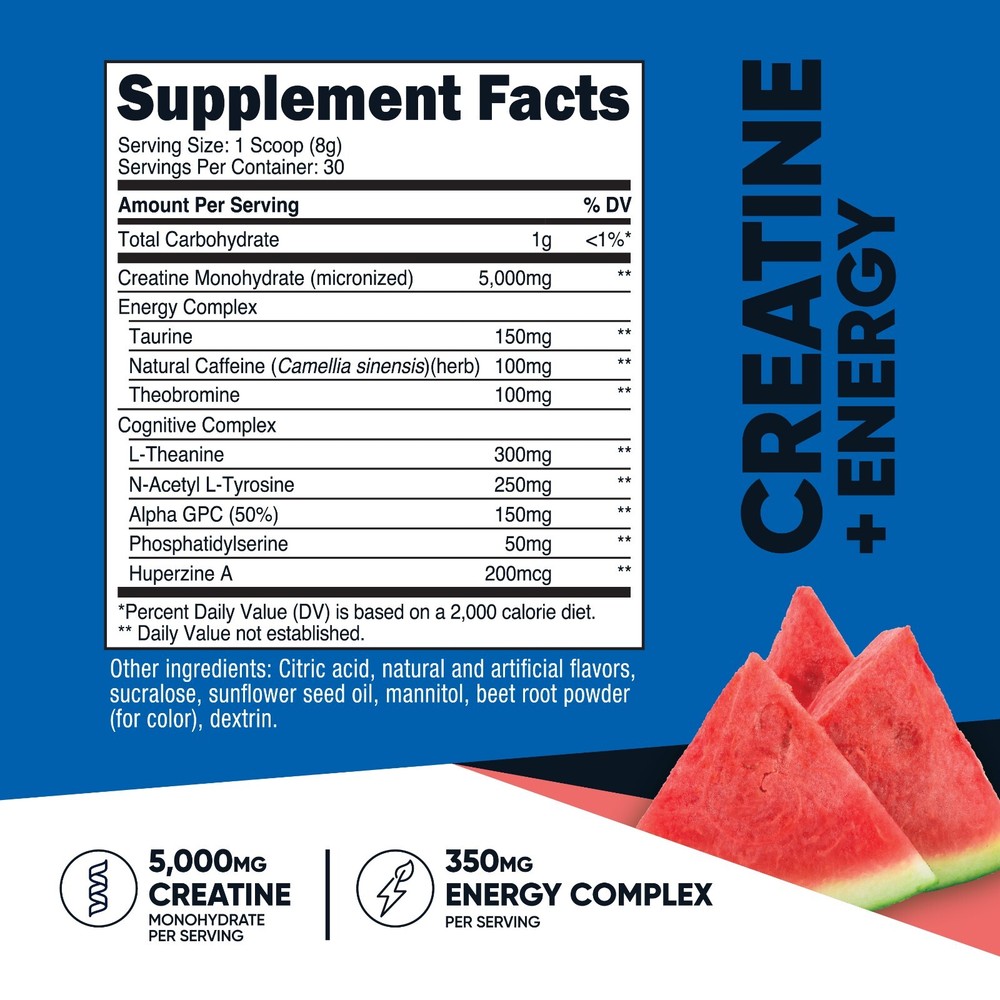 Nutricost Creatine + Energy 30 Servings (Watermelon Flavored)
