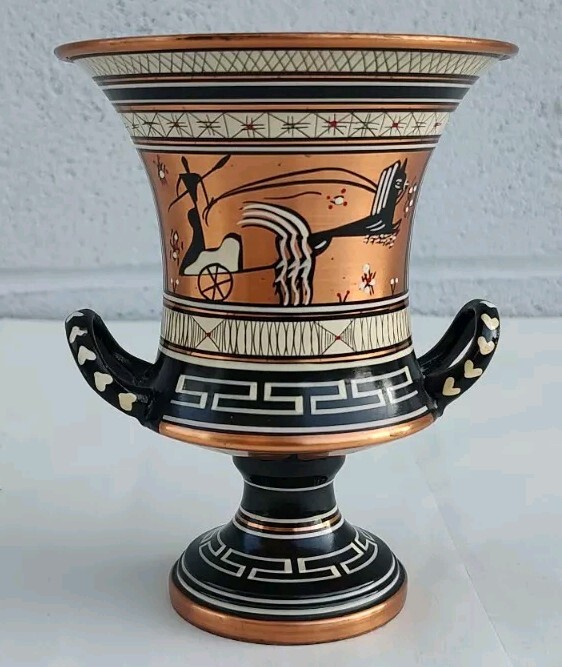 Hand painted Copper Double Handle Vase Hand Made In Greece.
