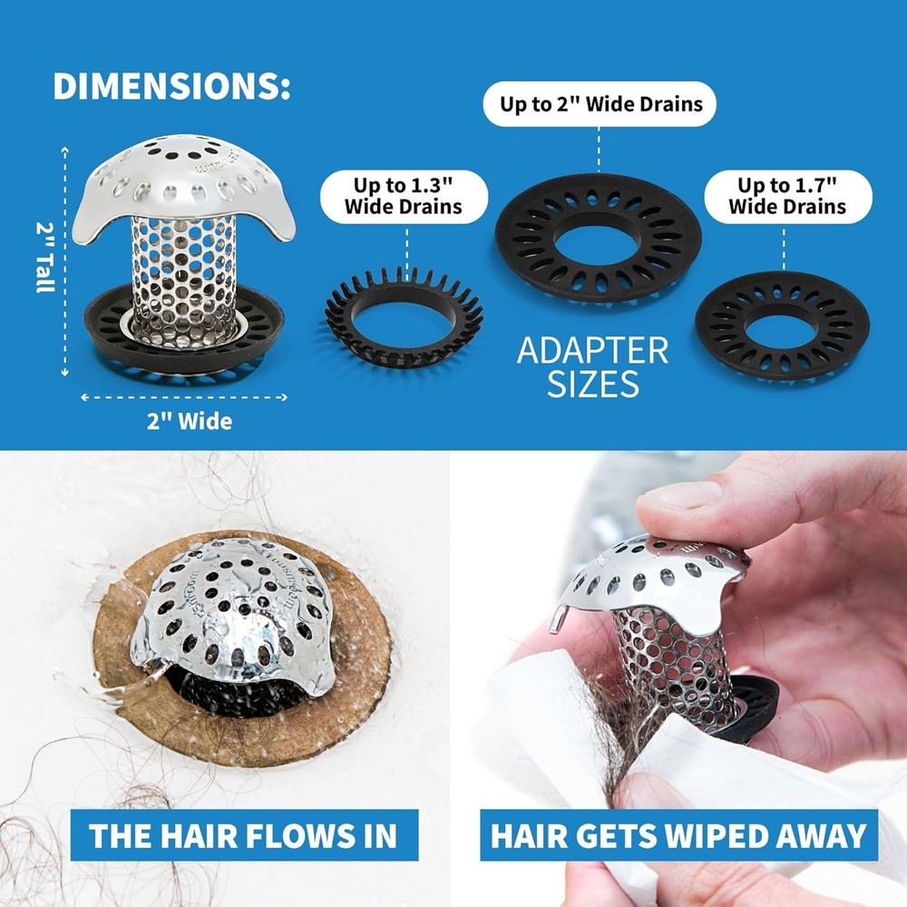 Compact Stainless Steel Drain Protector with 4 Adapters - Zero Clogs Guaranteed!