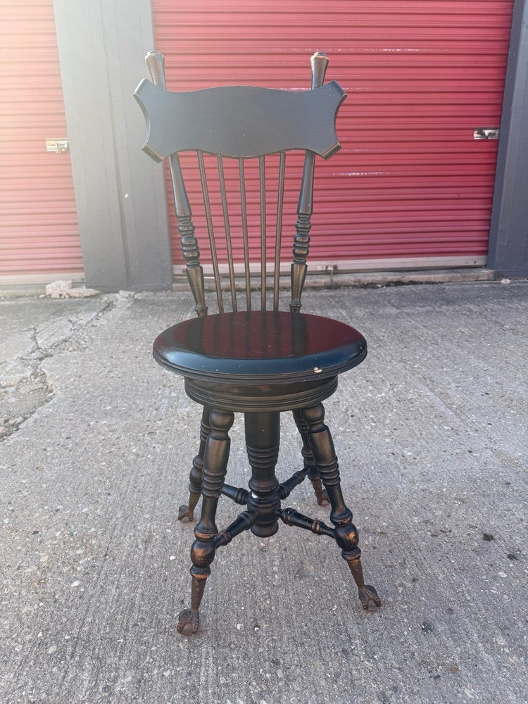 Vintage Victorian-Style Swivel Piano Stool with Back