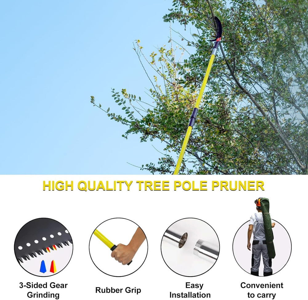 30 FT Manual Pole Saw for Tree Trimming, Extendable Pruning Saw with Sharp Steel