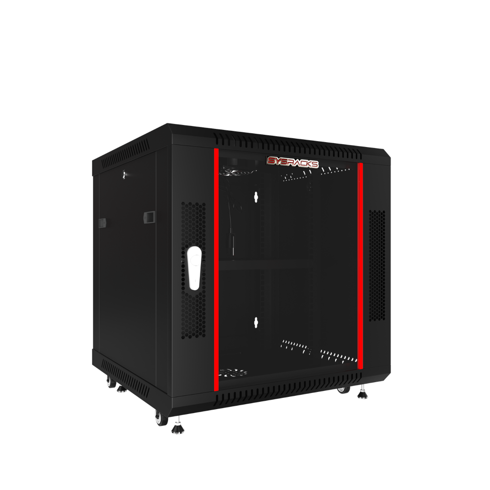 12U Server Rack Locking Network Cabinet Data Enclosure with PDU-Feet-Fan-Shelf
