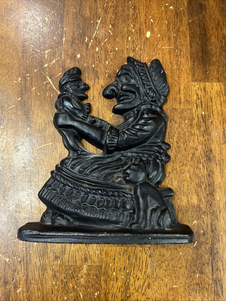 Cast Iron Punch and Judy Door Stop With Cat
