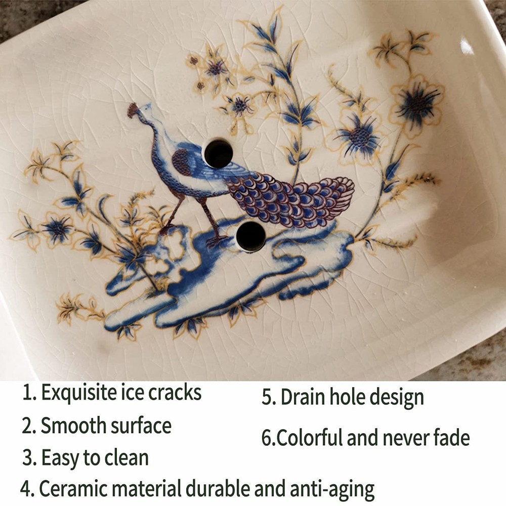 Ceramic Soap Dish Creative Ice Crack Ceramic Peacock and Flower Pattern Soap ...