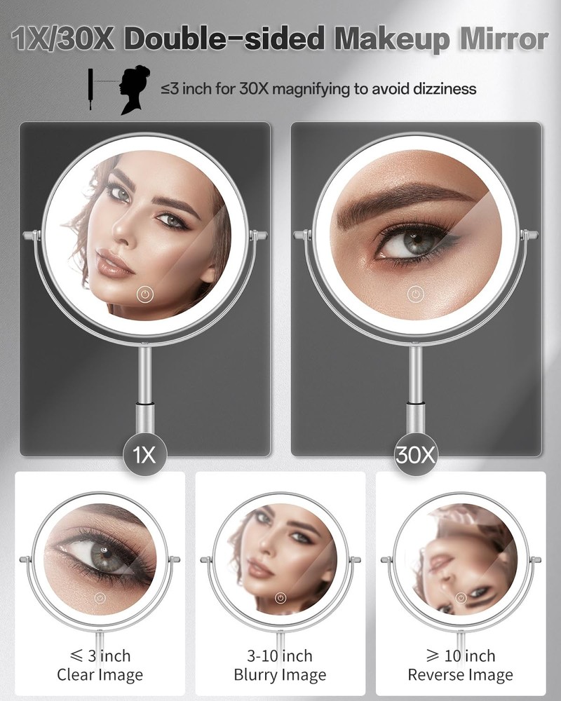 30X/1X Makeup Mirror with Lights, Height Adjustable Lighted Magnifying Vanity...