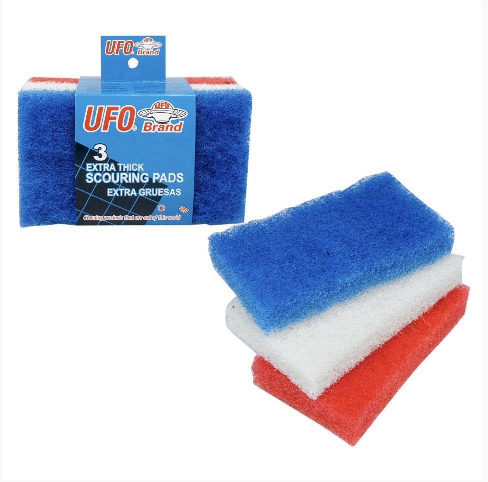 3 EXTRA THICK SCOURING PADS - RED, WHITE, & BLUE
