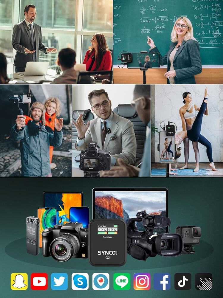 SYNCO G2(A2) Wireless Lavalier Microphone 2.4G Dual Transmitter For Camera Vlog