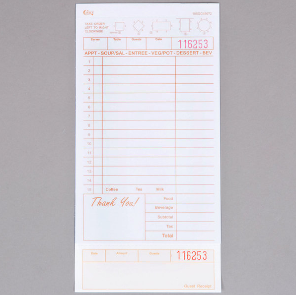 2000 CASE 2 Part Tan White Carbonless Guest Check Bottom Receipt Pad Restaurant