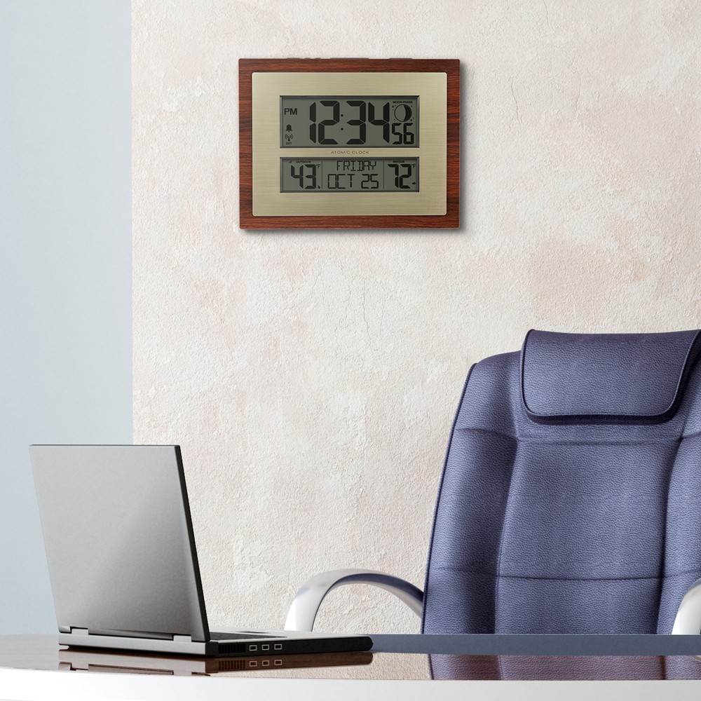 Cherry Finish Modern Digital Atomic Clock with Temperature, W86111