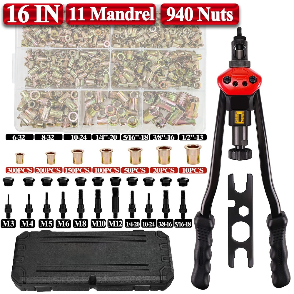 16'' Metric & inch Rivet Gun Kit Rivnut Thread Setting Tool Nut Setter NutSert