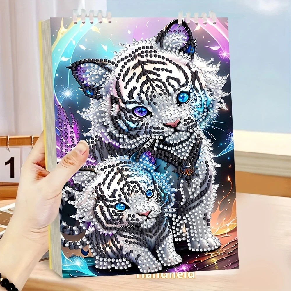 White Tiger Pattern Loose-Leaf Detachable Notebook Diamond Jewel Art COMPLETED