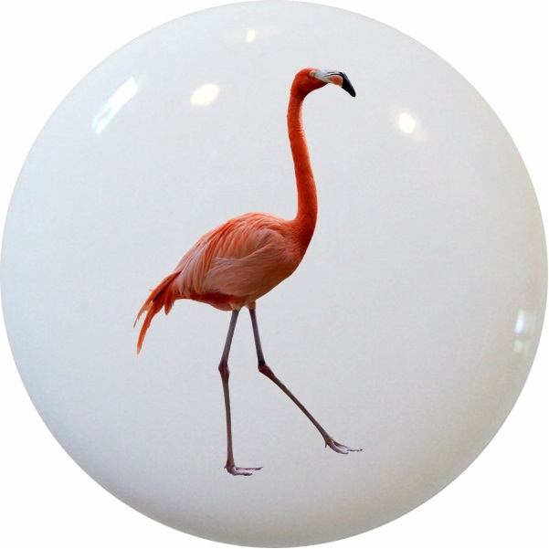 Pink Flamingo Walking Cabinet DRAWER Pull KNOB Ceramic