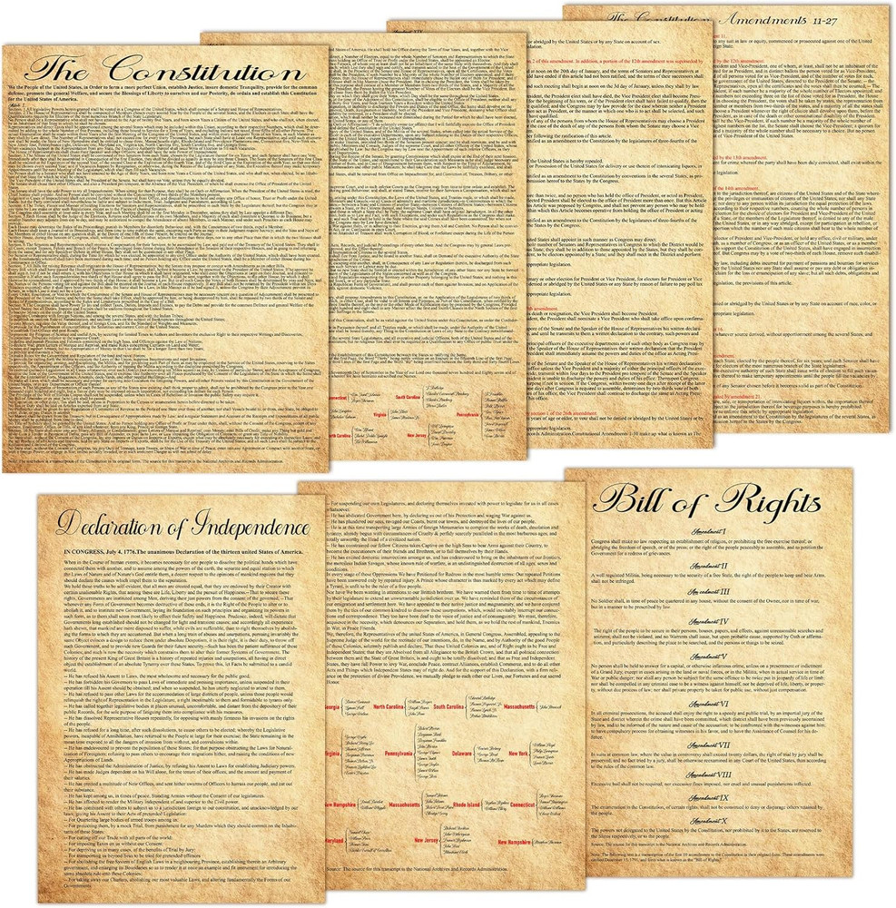 7Pcs American Founding Documents Poster US Constitution with All Amendments