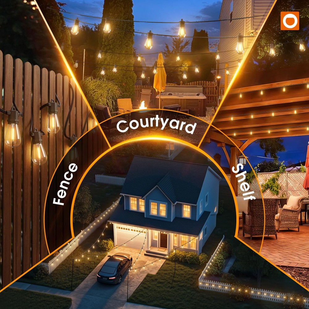 addlon 54FT Solar String Lights Outdoor, USB, Remote, Dimmable LED Patio Lights