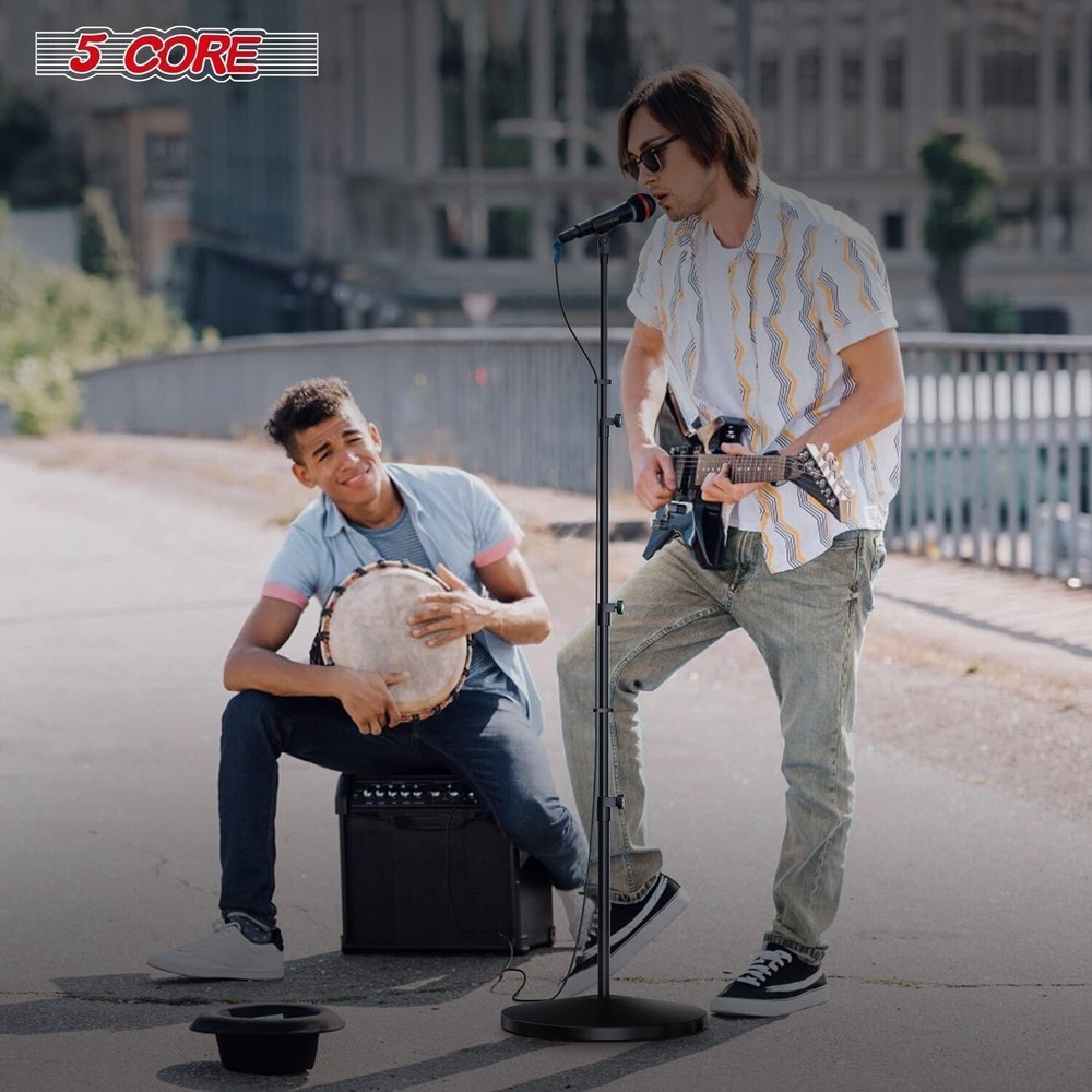 5Core Mic Stand Floor Adjustable Round Base Universal Metal Microphone Stands 2x