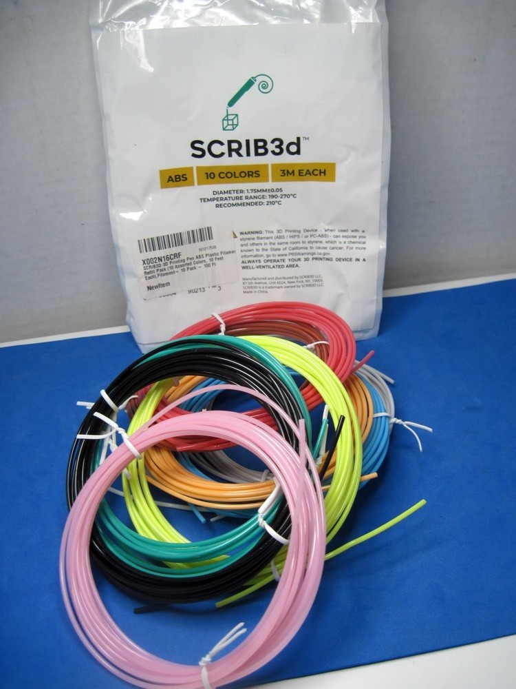 Scrib3D PRINTING PEN ABS Plastic Filaments, 10 Colors 1.75mm