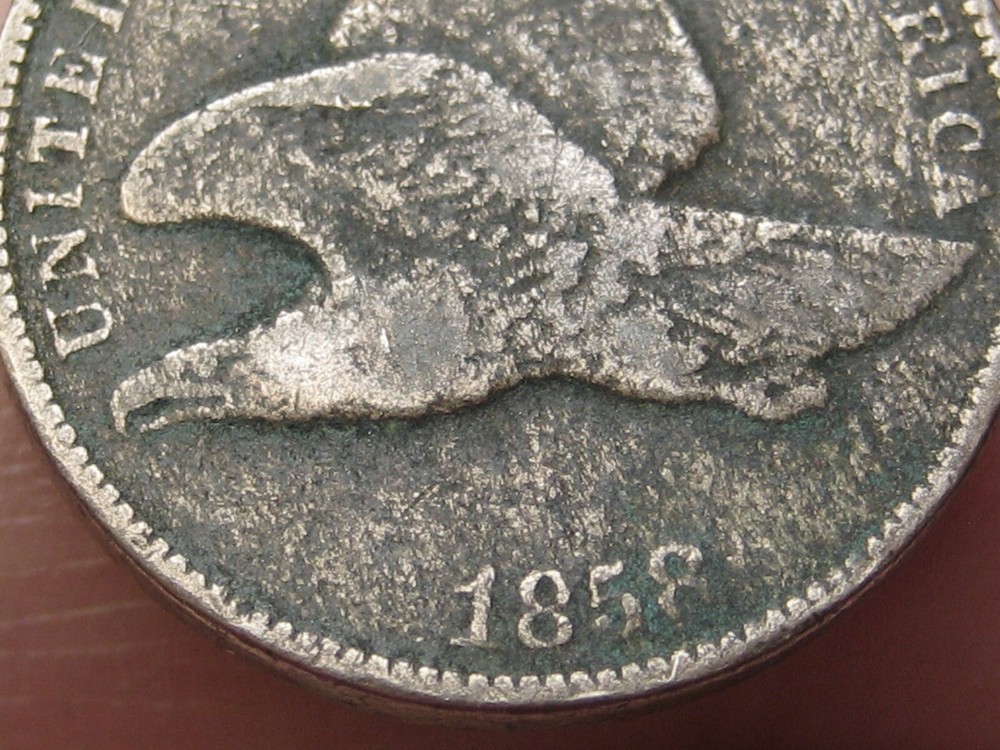 1858 Flying Eagle Penny One Cent- Small Letters, Fine/VF Details