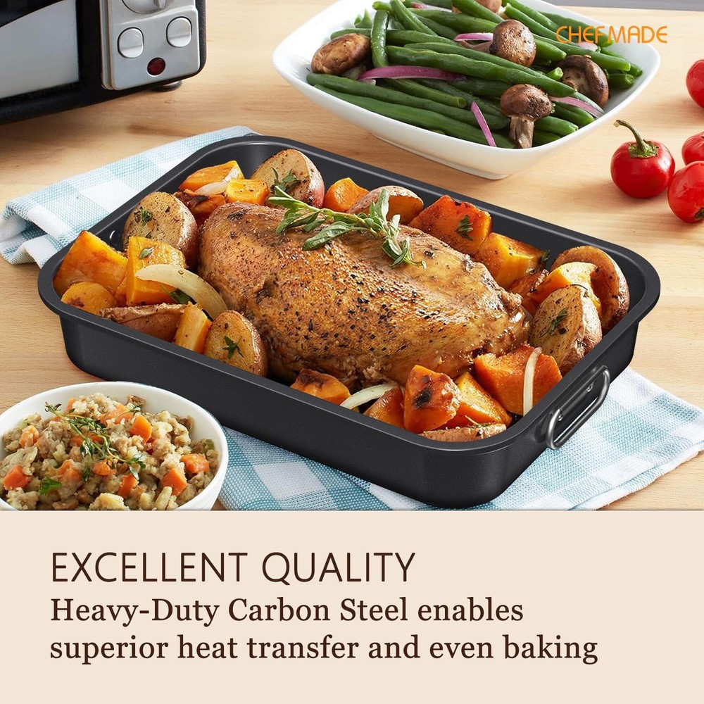 Roasting Pan with Rack 15 Inch Deep Roasting Pan Deep Lasagna Pan for BBQ Veg...