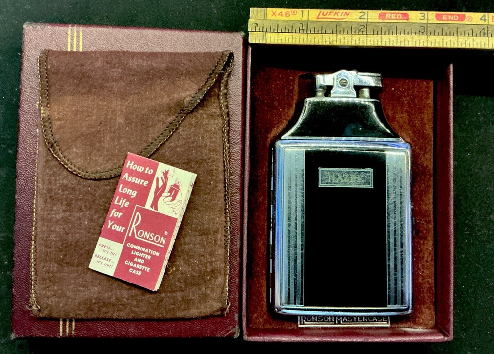 Vintage 1930’s RONSON Mastercase Cigarette Lighter and Holder Orig Box UNTESTED