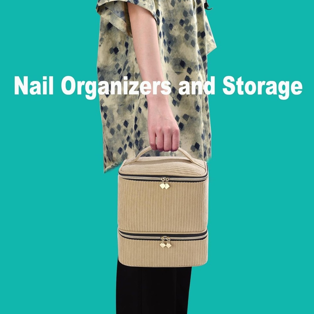Chic Water-Resistant Nail Polish Case - Corduroy Design for 30 Bottles & Tools