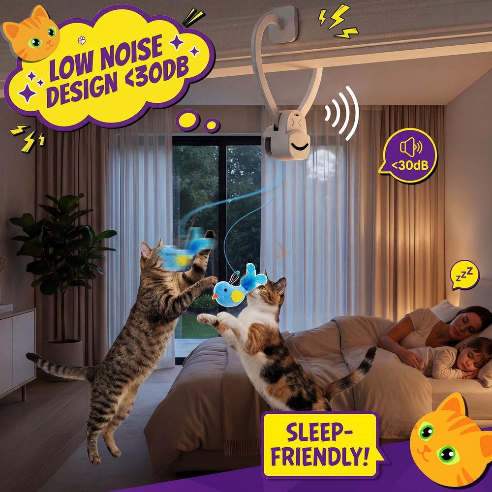 Interactive Cat Toys for Indoor Cats: Automatic Flying Bird Feather White