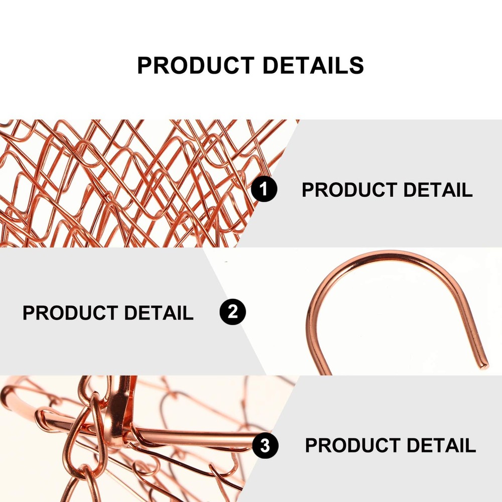 3-Tier Copper Hanging Fruit Basket Foldable Wire Storage Organizer for Kitche...
