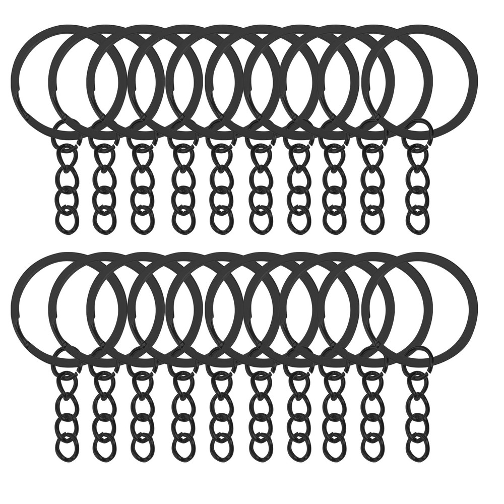 50Pcs Keychain Key Ring with Chain Bulk Split Chain,1.1 28mm, Black