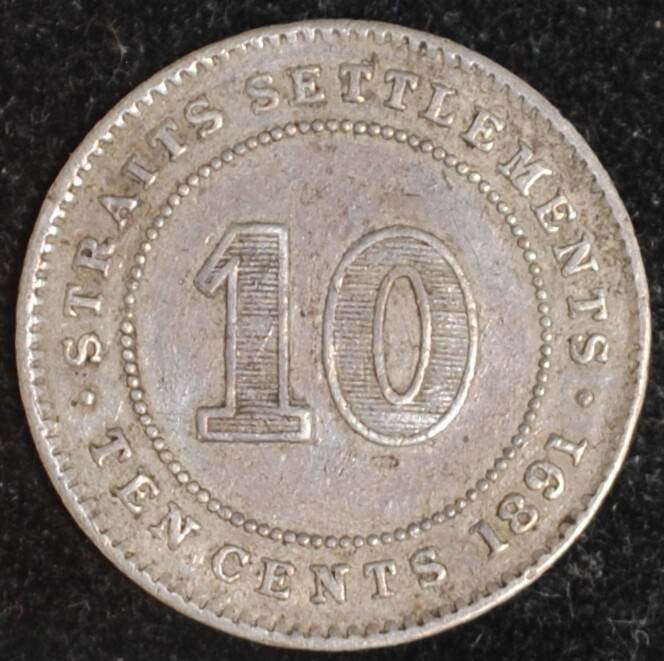 1891 Straits Settlements 10 Cents VF