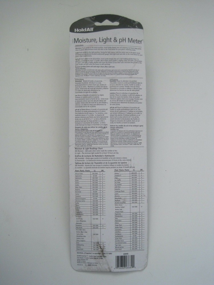 Hold All Moisture Light And PH Meter NIP