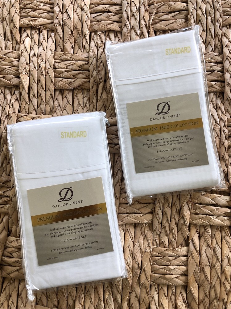 2 Pack DANJOR LINENS PREMIUM 1500 COLLECTION Standard White Pillowcase Sets20x30